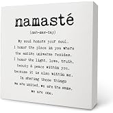 Knibeo Namaste Wooden Box Sign - Yoga and Meditation Room Decor, 5x5 Wall Art, Spiritual Decor