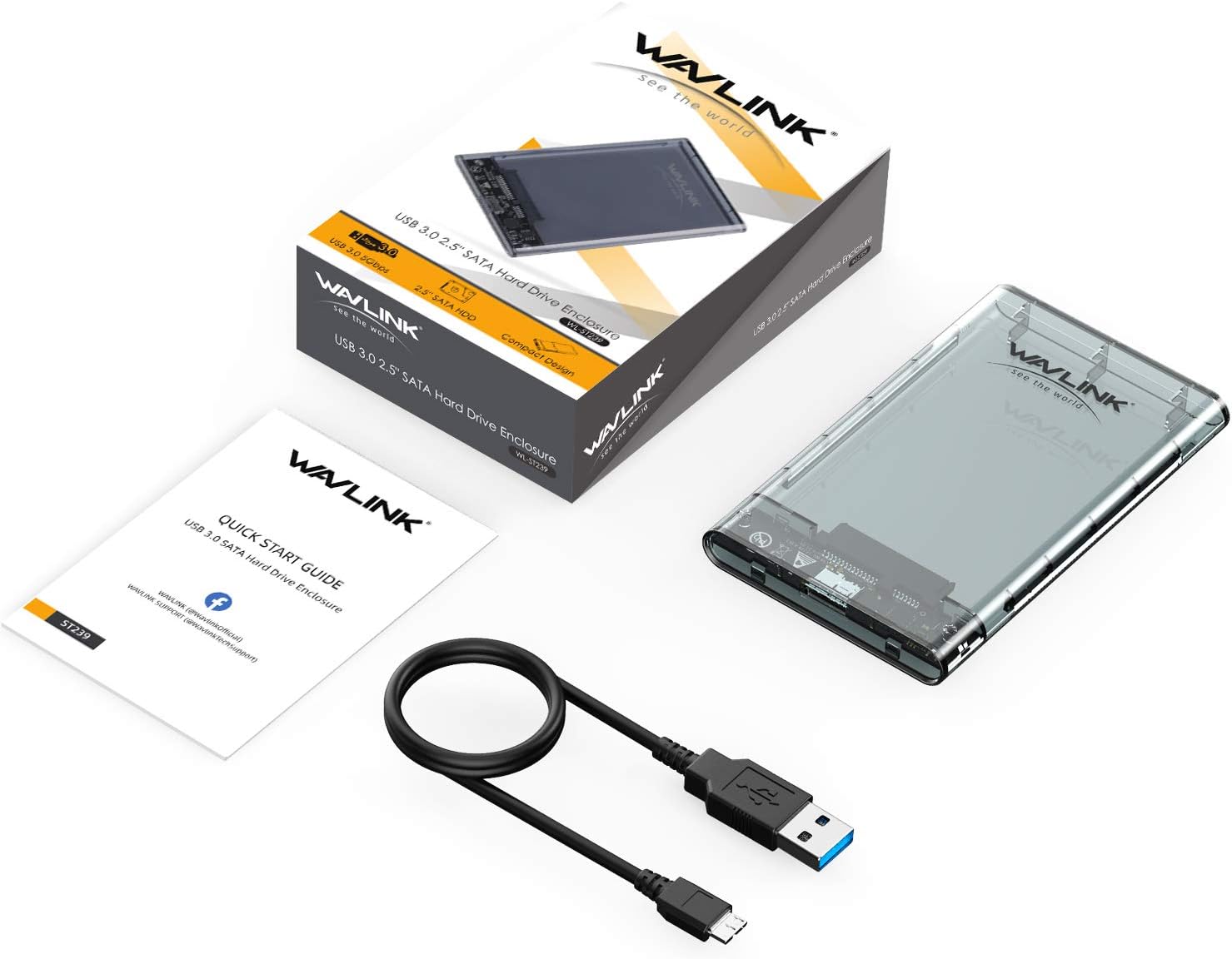 WAVLINK USB 3.0 to SATA External Hard Drive Enclosure for 2.5 inch 5mm/7mm/9.5mm SATA I/II/III HDD/SSD Support UASP Function, Max 4TB Tool-Free Design: Computers & Accessories