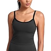 HeyNuts Vintage Color-Block Strappy Crop Tank Top for Womens, Cute Contrasting Trim Yoga Longline Sports Bras Padded A-D Cups
