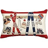 AVOIN colorlife Winter Ice Skates Ski Throw Pillow Cover, 12 x 20 Inch Happy Holiday Xmas Gloves Cushion Case Decoration for 