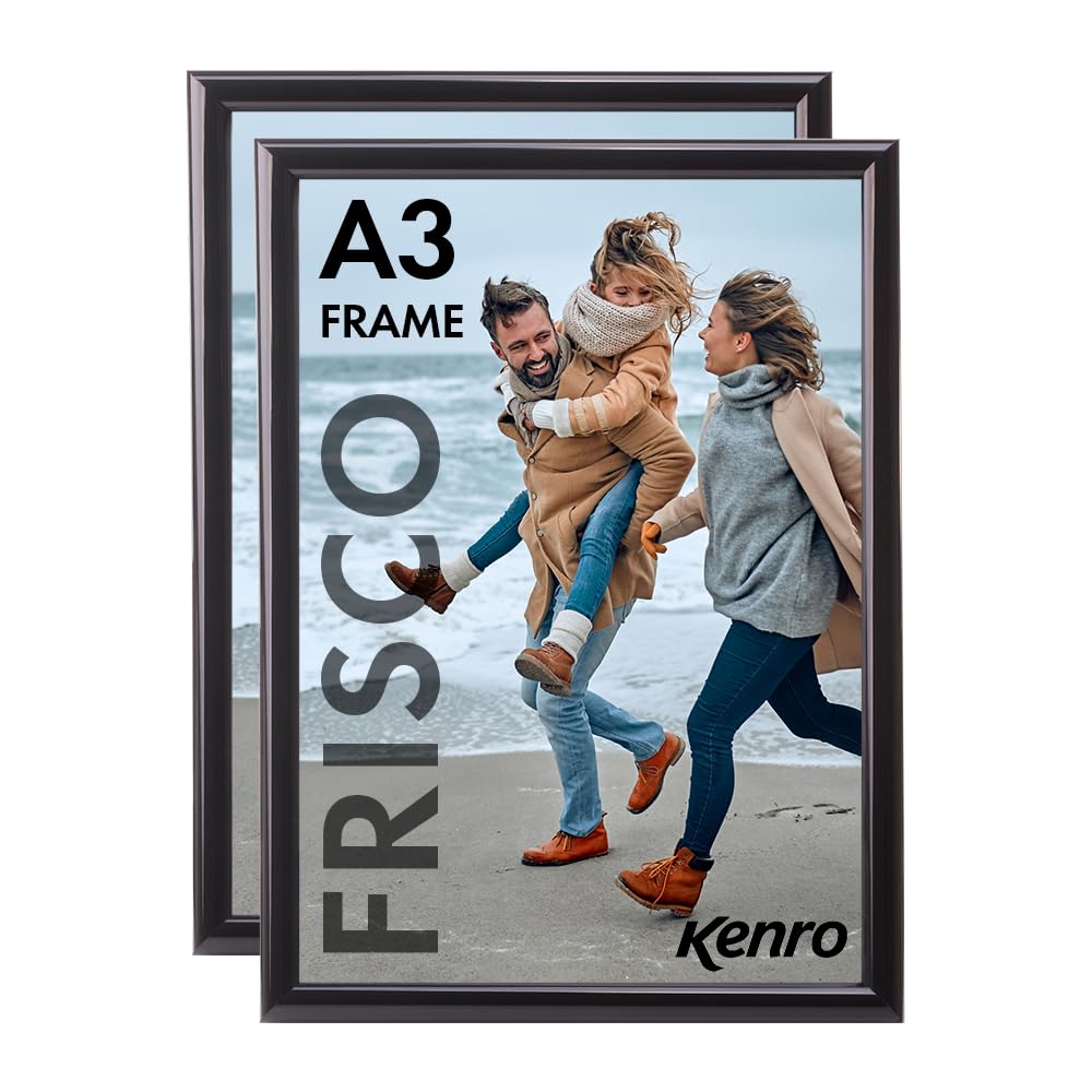 Kenro Frisco Plastic Picture Frames (Box of 2) - A3 / 29.7x42cm Wall Hanging Stylish Photo Frame with Glass Front - Black