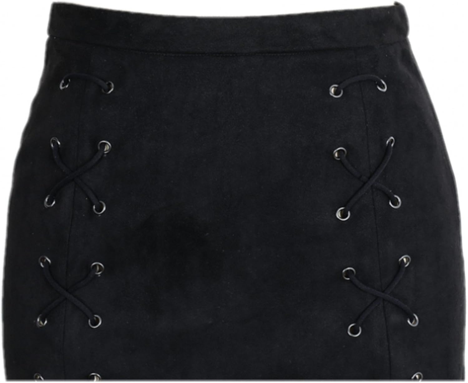 katiewens Women's Classic High Waist Lace Up Bodycon Faux Suede A Line Mini Pencil Skirt: Clothing