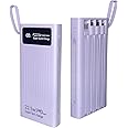 Portable Charger with Built in Cables,Mandarooker 10000mAh Power Bank with LED Lamp Fast Charging USB C External Battery Pack Phone Charger with LED Display for iPhone, Samsung and Cell Phones(Purple)