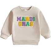 CREAIRY Toddler Baby Girl Boy Mardi Gras Outfit Letter Sweatshirt Long Sleeve T-Shirt Tops Fall Clothes