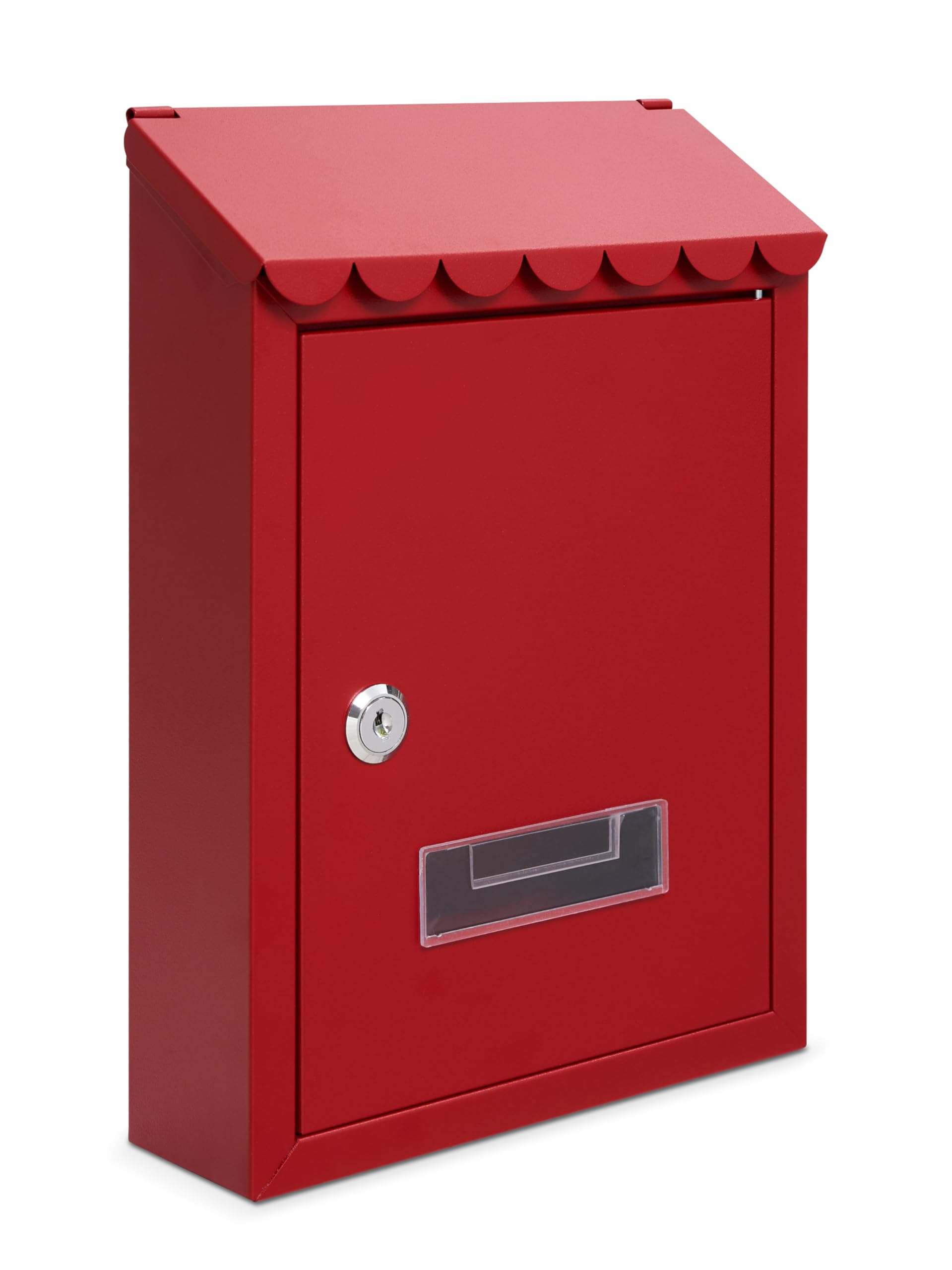 Assorted Collections Wall Mounted Post Box, Galvanized Steel Lockable Mailbox with 2 Keys, Weatherproof Letterbox, 21x30x7cm (Red)