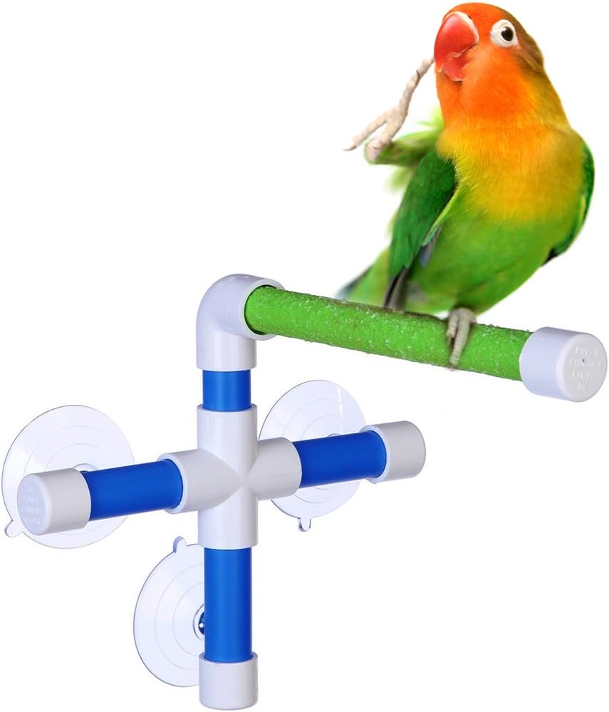 Portable Suction Cup Bird Shower Perch Stand for Small Parrot Budgies