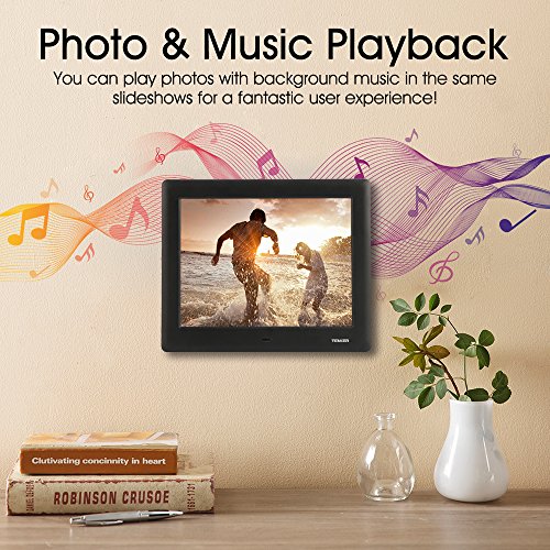 TENKER 8-inch HD Digital Photo Frame IPS LCD Screen with Auto-Rotate/Calendar/Clock Function, MP3/Photo/Video Player with Remote Control