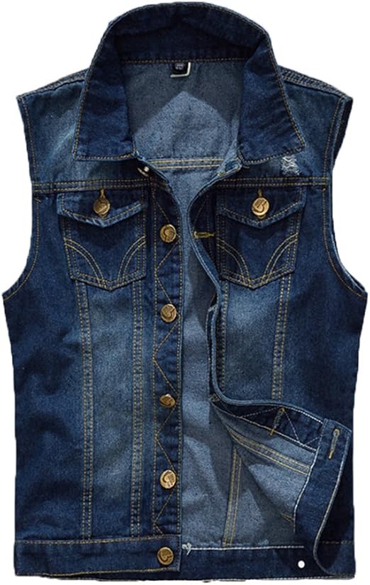2025 Gilet Di Jeans Autunnale Giacca Di Jeans Senza Maniche Blu Da Uomo Abbigliamento Da Strada Retrò Cappotto Di Jeans Tascabile Per Moto Allentato Moda Maschile - Foto 11