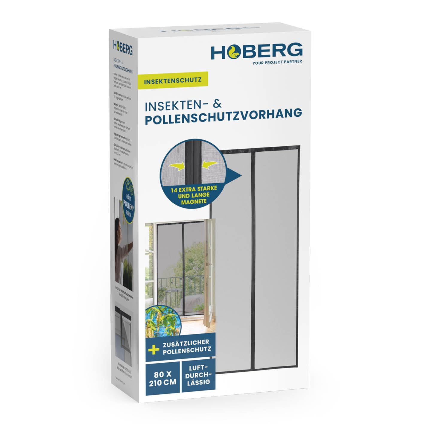 HOBERG Insect & Pollen Protection Curtain, Fly Screen Door with XXL Magnetic Tapes, Insect Protection for Balcony Door, Pollen Protection Grille, Also Ideal as a Fly Curtain, 80 x 210 cm