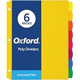 Oxford Plastic Binder Dividers for 3 Ring Binder, Durable Plastic Binder Divider, 8 Tab, Multicolor Tabs, 3 Hole Punched, Letter Size, 6 Sets (89601)