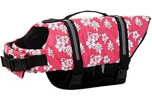 ChezAbbey Dog Life Jacket Adjustable Dog Lifevest Swimsuit Safety Vest Apparel Lifesaver Coat for Small Large Cats Puppy Kitty with Handle Reflective for Swimming and Boating Pink Flower XXS