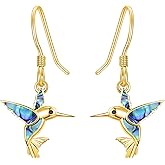 Dreamboat Hummingbird Bird Earrings for Women 925 Sterling Silver Natural Abalone Shell Dangle Drop Hook Jewelry Gifts for Hummingbirds Lovers