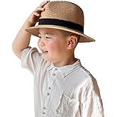 Straw Fedora Sun Hat for Kids Roll Up Short Brim Trilby Hat Panama Beach Hat…