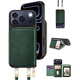 OCASE Compatible with iPhone 17 Pro Max Crossbody Wallet Case with Card Holder, PU Leather Zipper Handbag Phone Purse with RFID Blocking Kickstand Wrist Strap Lanyard 6.9 Inch, Blackish Green