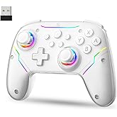 JDDWIN Wireless Controller for Switch 2/Switch/PC/Steam Deck, Hall Effect Joysticks & Triggers/Wake-up Function, Gamepad with RGB Light /Turbo/Programmable/ Dual Vibration Bluetooth USB Adapter for PC (White)