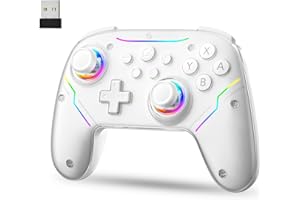 JDDWIN Wireless Controller for Switch 2/Switch/PC/Steam Deck, Hall Effect Joysticks & Triggers/Wake-up Function, Gamepad with RGB Light /Turbo/Programmable/ Dual Vibration Bluetooth USB Adapter for PC (White)