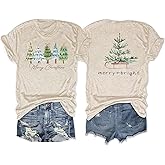 Christmas Shirts for Women Front Back Printing Casual Graphic T-Shirt New Year Festival Tops Winter Basic Indoor Tee
