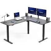 VIVO Black 63 x 55 in Corner Standing Desk, DESK-E3CTB | Electric, Holds 225 lbs, Reversible L-Shaped Table, Sit Stand, Height Adjustable, Memory Presets, Black Frame