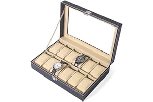 Ausalivan Watch Case,Watch Holder Organizer Box,12 Grid Watch Storage Display Tray, Black Jewelry Travel Box For Men