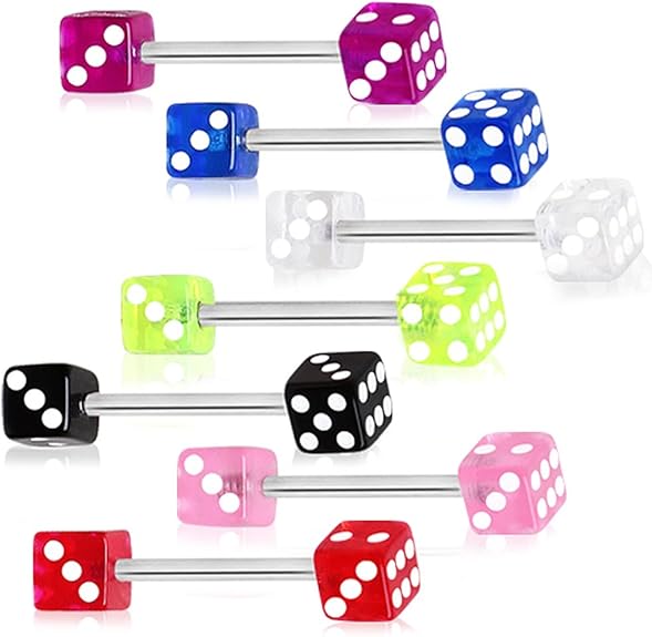 316L Surgical Steel Nipple Bar with UV Coated Acrylic Dice