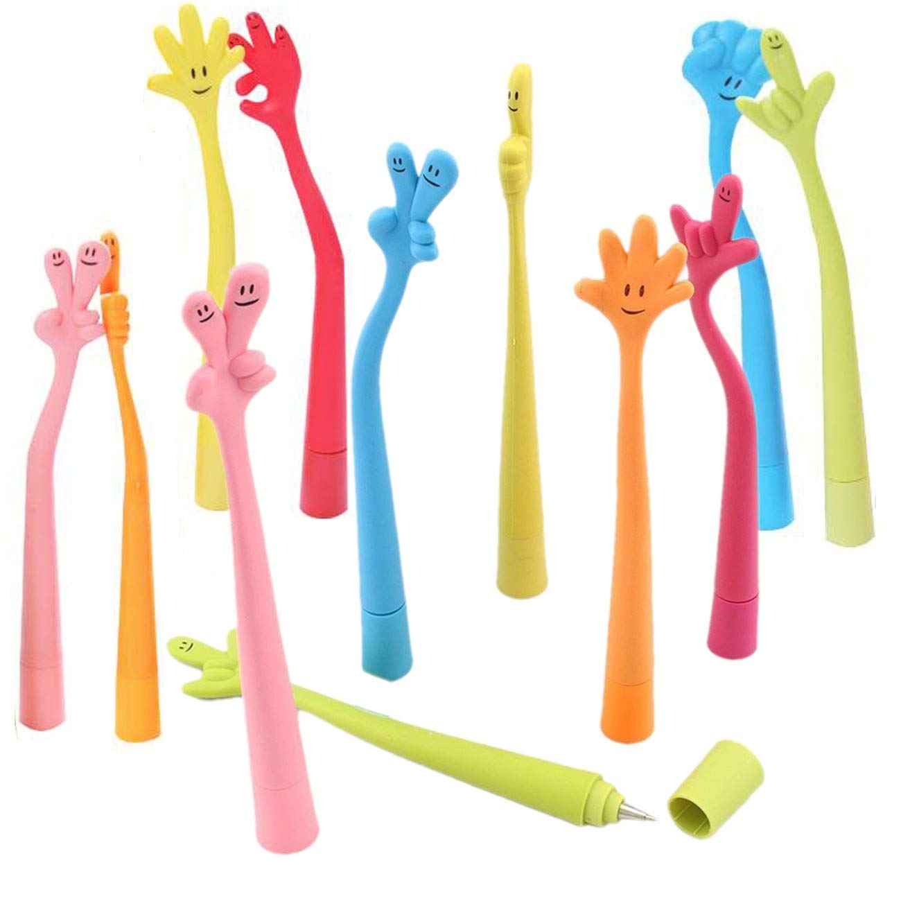 JZK 25 x Novelty Finger Gesture Funny Bendable Ball Pen Creative Funky Hand Sign Ballpoint Rubber Cartoon Shape Ballpoint Pen for School Party Birthday Office