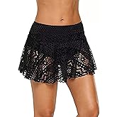 Lopie Women Lace Crochet Swim Skirt Bikini Bottom Swimsuit Board Shorts Skort Swimdress