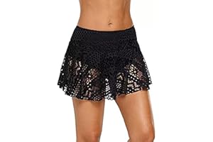 Lopie Women Lace Crochet Swim Skirt Bikini Bottom Swimsuit Board Shorts Skort Swimdress