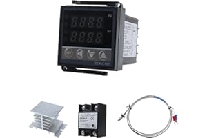 NORJIN PID Temperature Controller Set, PID Temperature Controllers Thermostat Regulator, SSR 40DA Solid State Relay AC 100 to 240V, White Heat Sink and K Type Sensor Thermocouple
