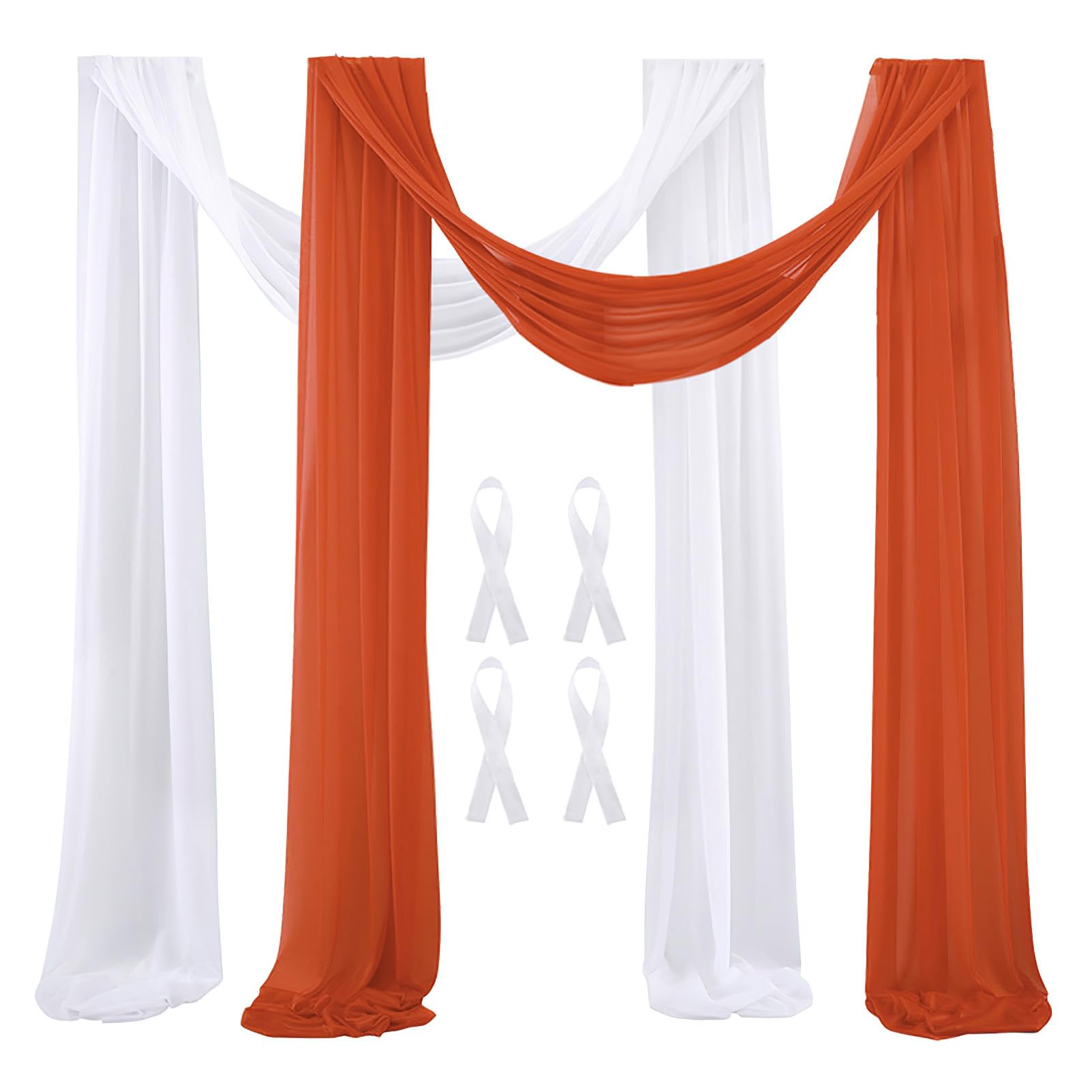 Wedding Arch Sheer Drapery Backdrop Voile Curtain Chiffon Draping Fabric 20Ft Sheer Curtains Arbor Drapery for Wedding Ceremony Reception Party Ceiling Decor, White and Caramel, 2 Panels