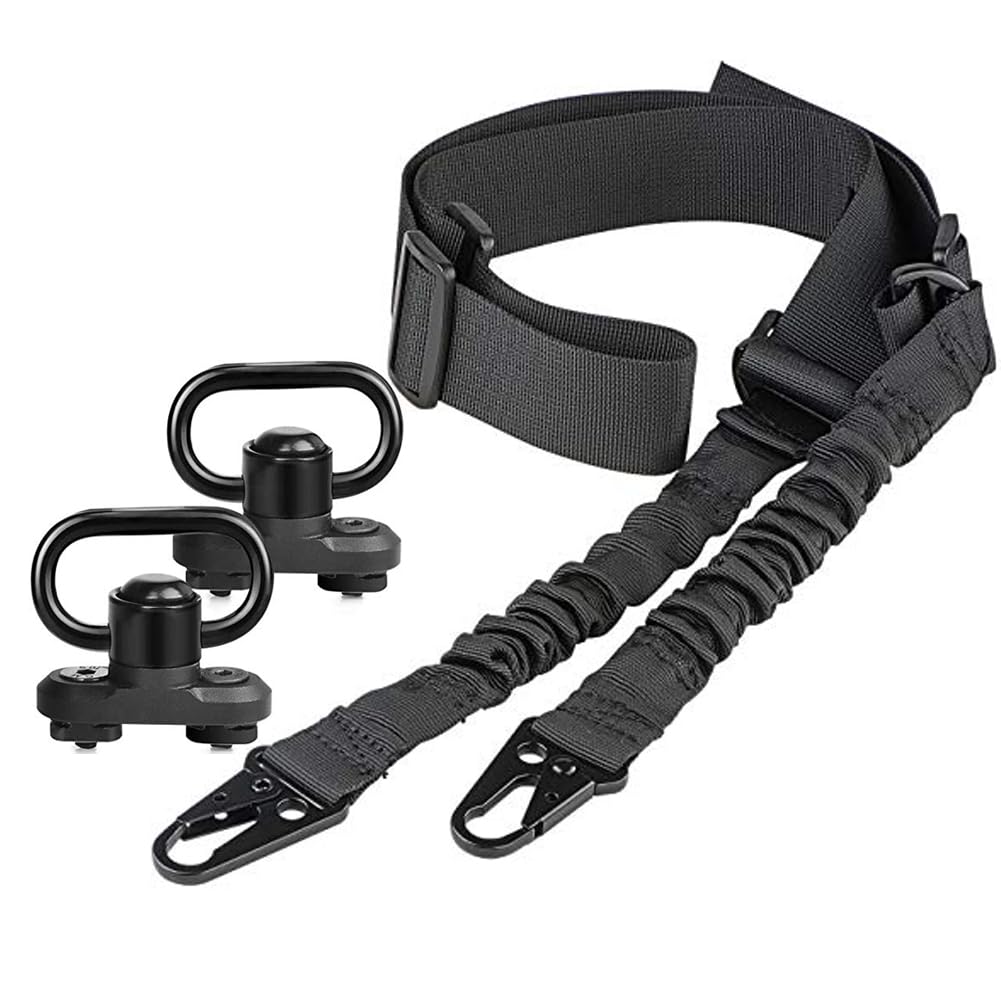 KEENZO QD Sling Mount Swivel Sling with 360 Degree Rotation +2 Pack Points Rifle Sling, Length Adjustable Traditional Sling with Leather Hooks for Outdoor Sports