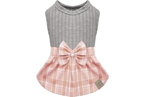 KYEESE Dog Dress Plaid with Bowtie Dog Sweater Dresses Small Dogs Cat Dress Spring Summer