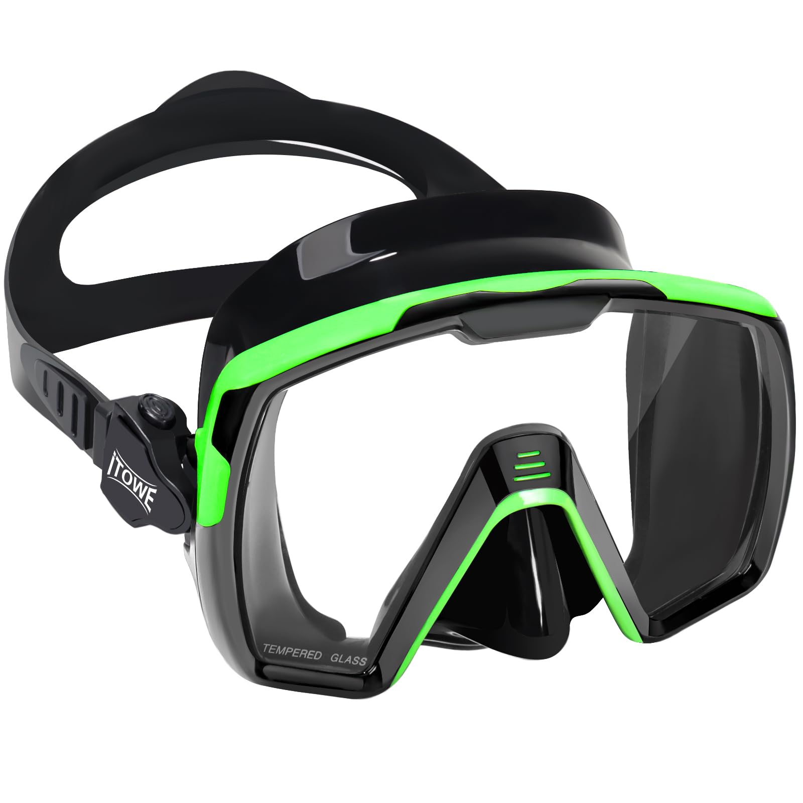 Photo 1 of iTOWE Diving Mask Snorkel Swim Goggles Adult Women Youth Men, Clear Tempered Glass 180° Wide View Water Pool Goggles, Swimming Goggles with Nose Cover Waterproof Underwater Dive Snorkeling Scuba Gear