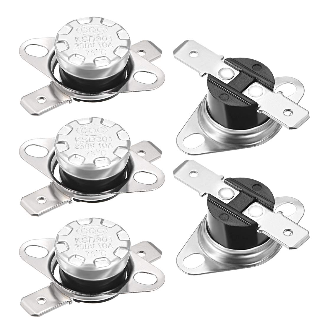 sourcing map KSD301 Thermostat 75°C/167°F 10A Normally Closed N.C Adjust Snap Disc Temperature Switch for Microwave,Oven,Coffee Makers 5pcs,Bakelite Material