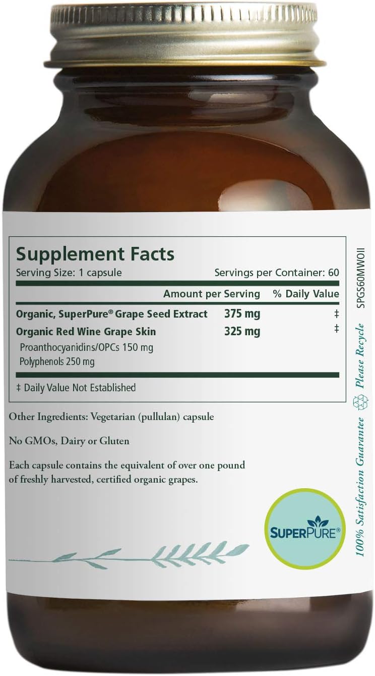 Pure Synergy SuperPure Grape Seed Extract (60 Capsules) w/ Proanthocyanidins for Antioxidant Support: Health & Personal Care