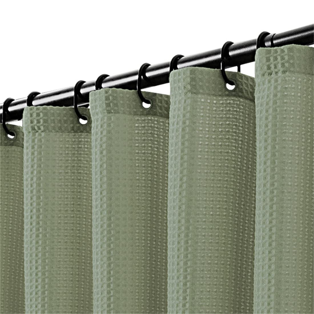 Lindong Premium Waffle Fabric Shower Curtain, 240 x 200 cm, Water-Repellent, Anti-Mould, Bathroom Curtain, Green, 180 x 200 cm