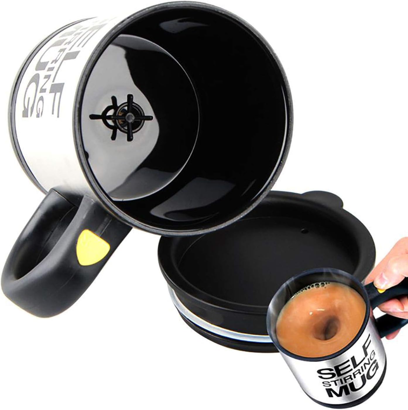 Self Stirring Coffee Mug, Stainless Steel Electric Coffee Mug with Lid 450ml for Coffee Tea Hot Chocolate Milk and Cocoa (Black, Batteries Not Included) - Image 5