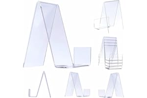 Qbily 6 Pack Clear Acrylic Book Stand, Clear Comic Book Stand for Display, Easel Display Holder for Books, Album, CD, Magazine, Postcard, Picture, Plate, Phone, Tablet (L 3.55 × W 2.95 × H 4.15 in)