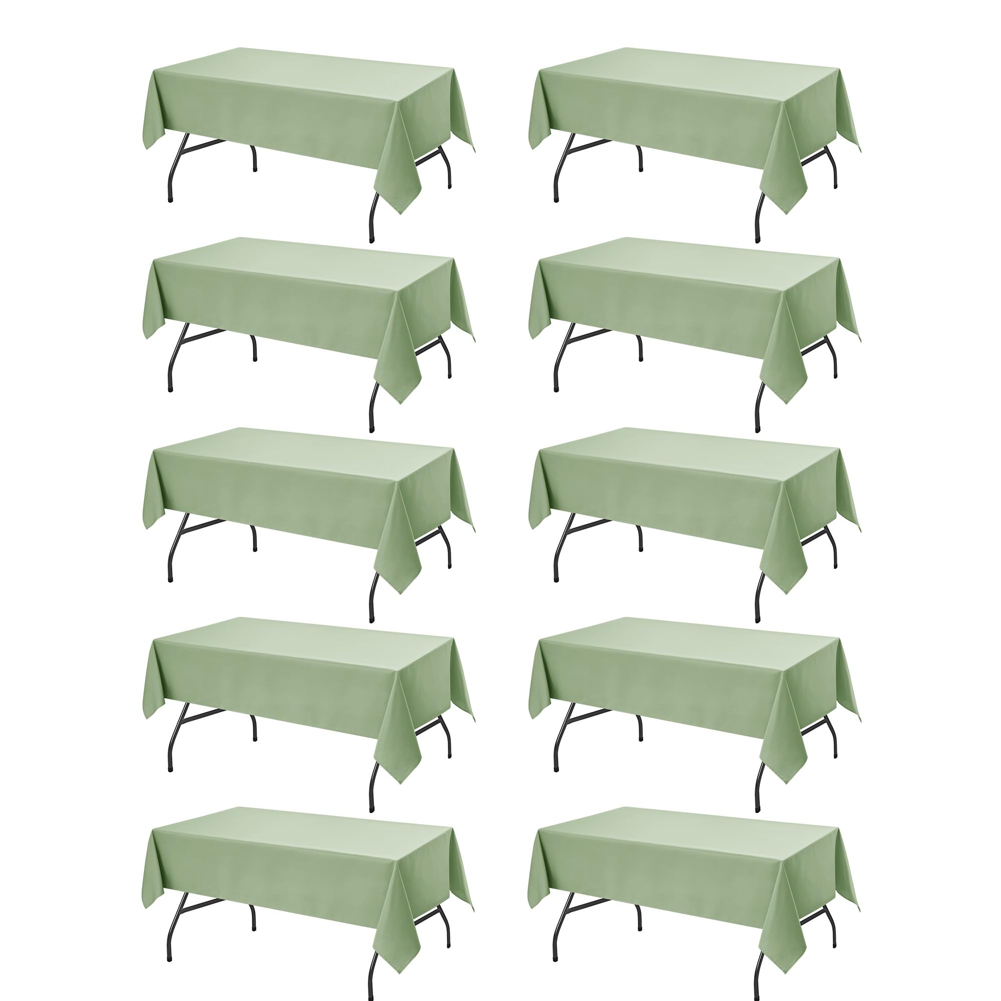 Photo 1 of Dailyset 10-Pack Sage Green Tablecloths for Rectangle Tables, 54 x 108 Inches, Stain-Resistant Polyester Fabric for 6 Foot Tables - Washable Table Covers for Weddings, Birthday Parties, Events