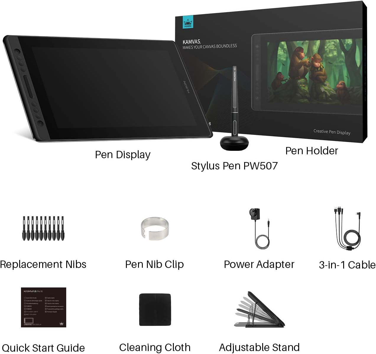 Huion KAMVAS Pro 16 Graphics Drawing Tablet with Full-Laminated Screen Tilt Battery-Free Stylus Touch Bar Adjustable Stand- 15.6 Inches Pen Display: Computers & Accessories