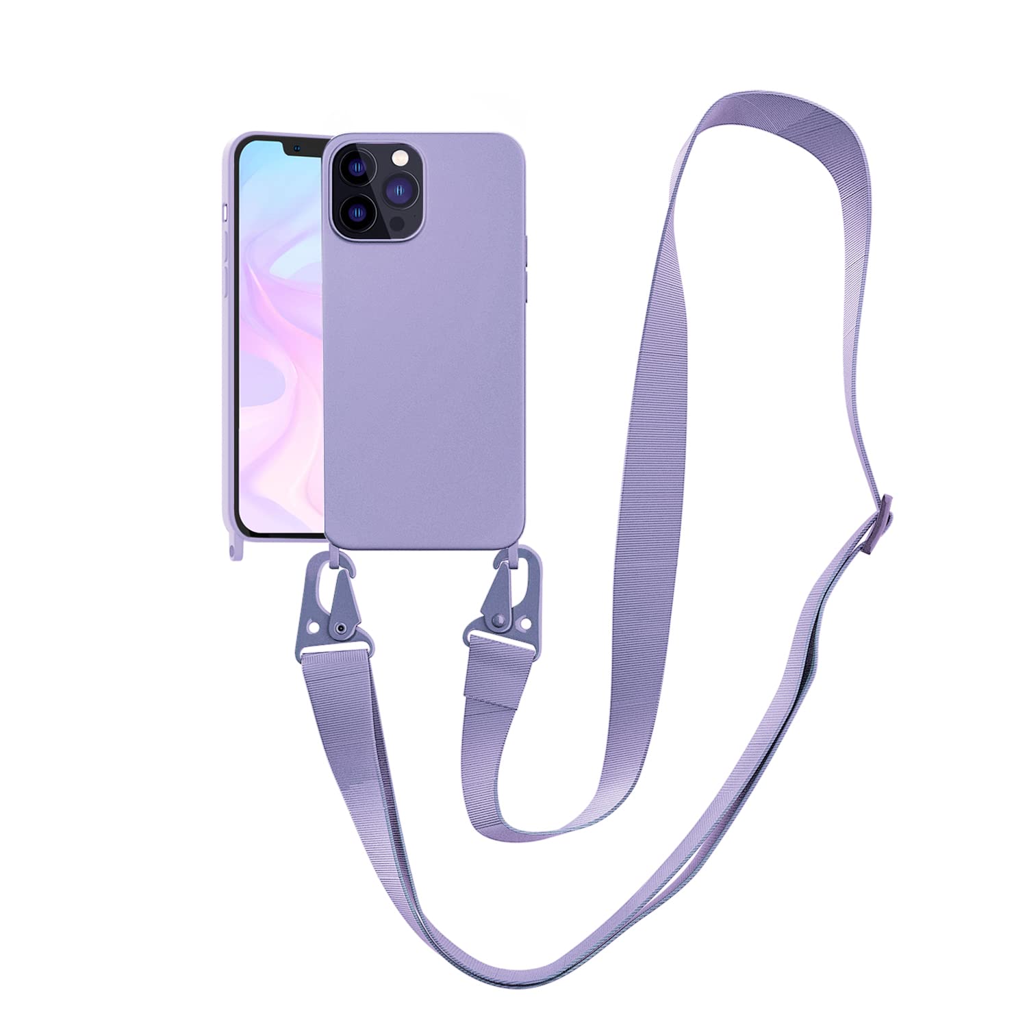 VooDirop Crossbody Case for iPhone 11, Soft Silicone TPU Phone Necklace Case with Nylon Strap, Crossbody Protective Phone Cover Compatible with iPhone 11 Purple — image 1