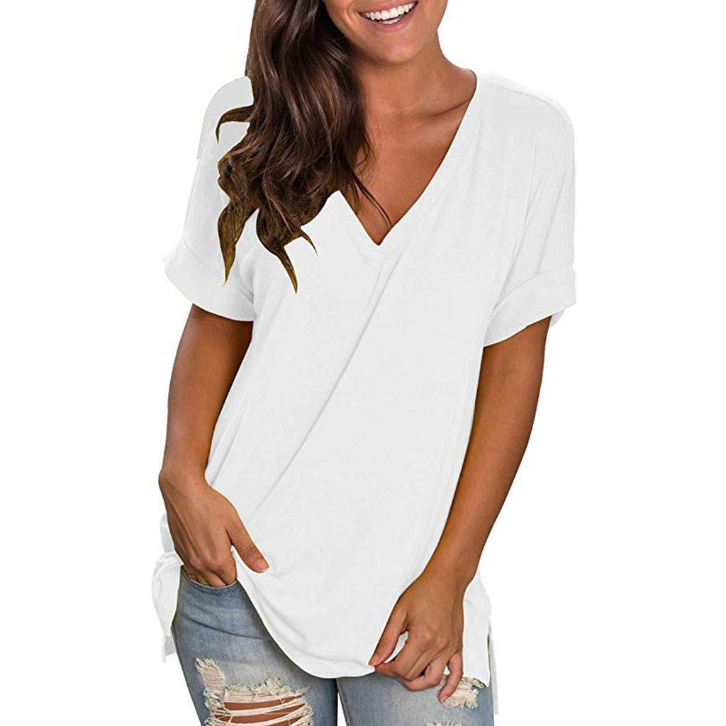 Minetom T-Shirt Donna Maniche Corte Girocollo Camicetta Tops Stampa a Cuore Casual Loose Bluse Maglietta Donna Estiva A Bianco XS