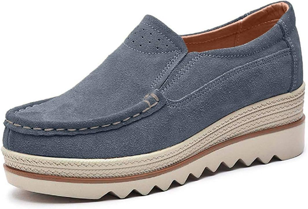 Rainrop Women Platform Slip On Loafers Shoes Comfort Suede Moccasins Fashion Casual Wedge Sneakers Gray 35