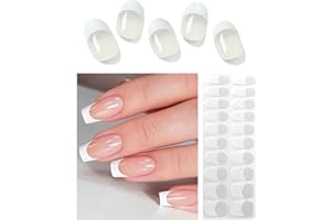 Wahrshei Semi Cured Gel Nail Strips, 20pcs French Tip Gel Nail Stickers Work with UV, Easy to Use and Remove
