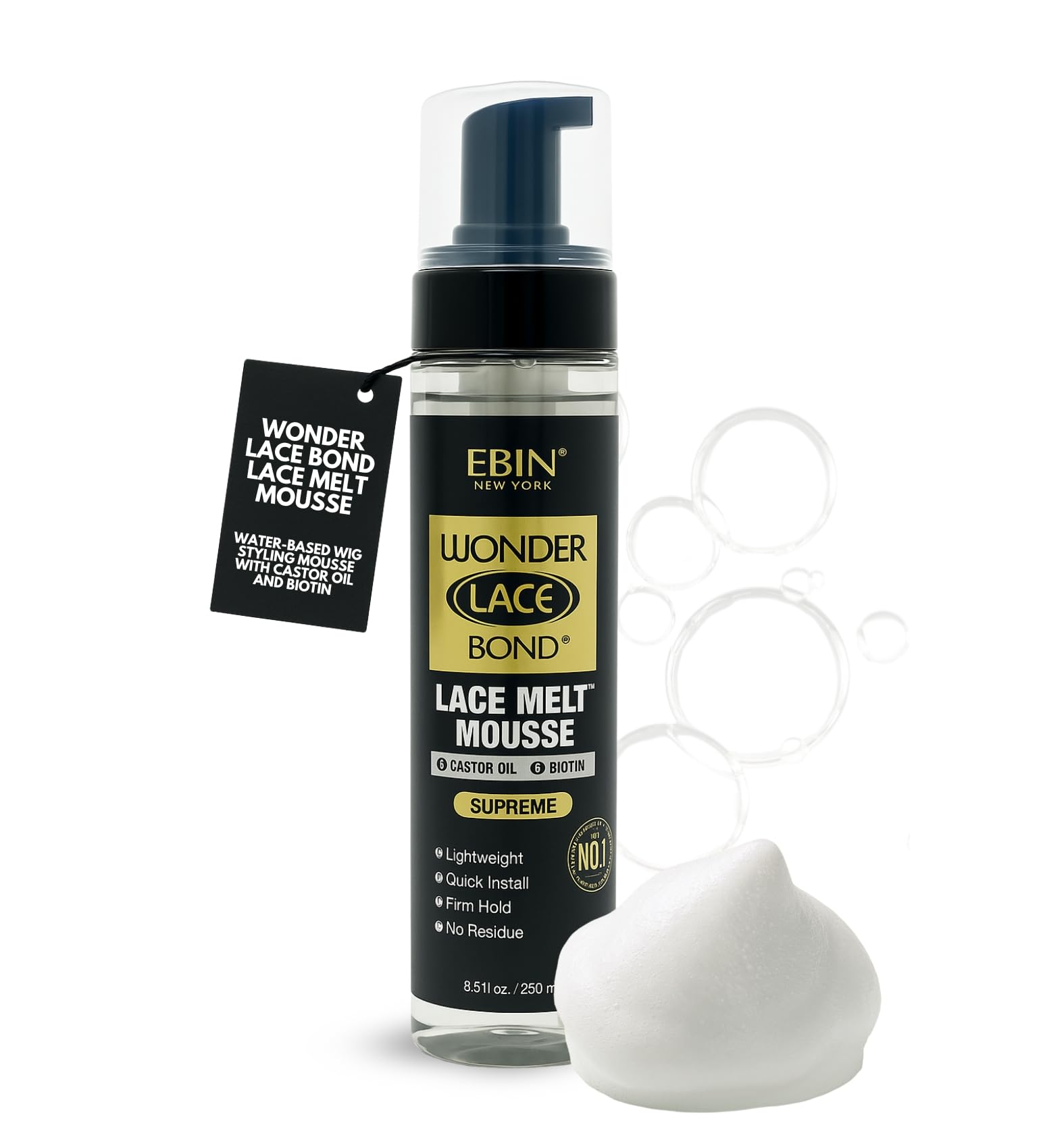 Wonder Lace Bond Lace Melt Mousse 250ml - Extreme Firm Hold (Supreme) | Biotin + Castor Oil | No Residue, Long Lasting Formula with Protecting Edges, Gives Undetectable and Natural Look
