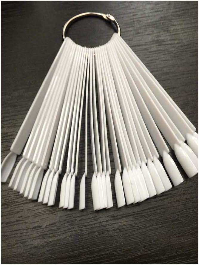 White 50PCS Display Nail Art Key Ring Wheel Fan Polish Practice Color Pop Tip Starter Stocks Colour Chart Guide Template Display Shape for Nail Salon and Beginners - Image 3
