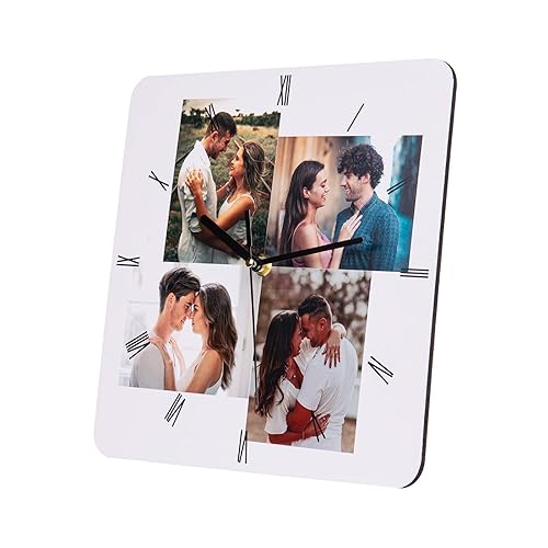 Jewel Personalized Photo Wooden Wall Clock with 1-12 Pictures Custom Wall Clocks for Family Mother Birthday Wedding Anniversaries Decorative Gift (4 Photos, 25CM, White)