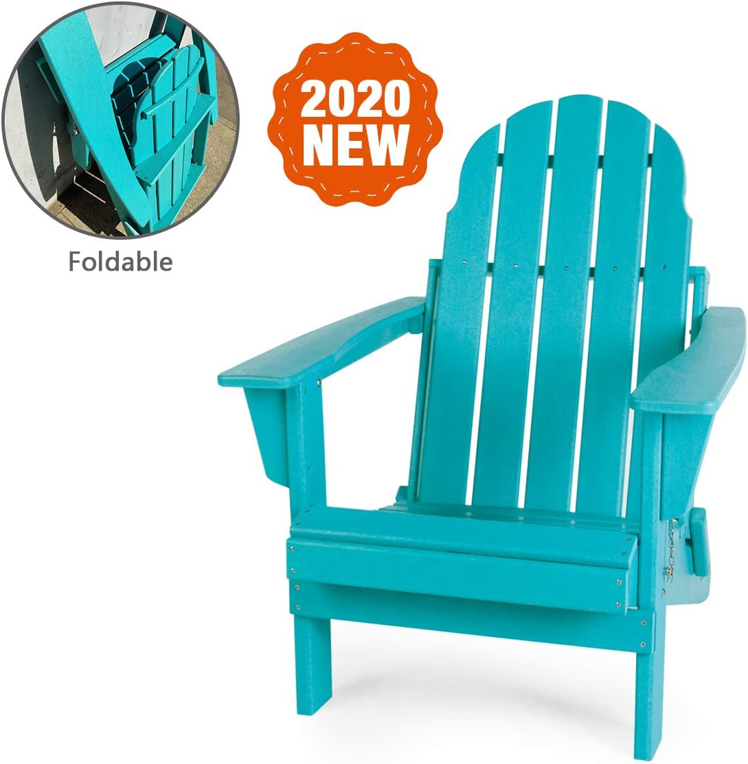LAYRIAR HDPE Plastic/Resin Foldable Outdoor Adirondack Chair for Patio Deck Garden, Backyard & Lawn Furniture (Aqua)
