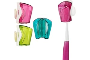 ERGONFLOW Toothbrush Holder Case with Suction Cup, 3 Pcs Wall Toothbrush Holder with Cover Case, Bathroom Toothbrush Holder for Kids and Adult