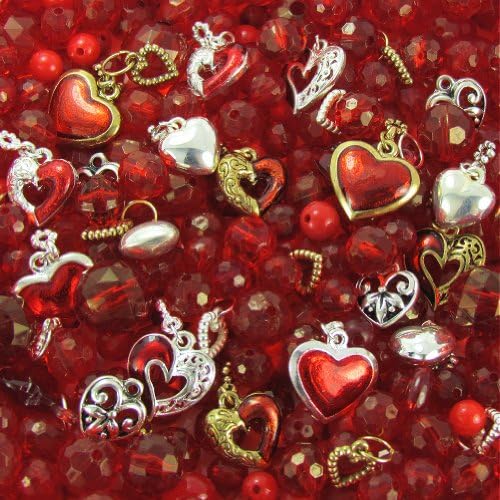 Roxy Jewels - VALENTINE HEARTS Craft Charm Set, Plus Bonus Beads