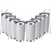 MEWAY 20oz Tumbler 8 Pack Double Wall Vacuum Insulated Travel Mug Bulk, Stainless Steel Tumblers with Lid and Straw, Durable Powder Coated Coffee Cups for Cold & Hot Drinks (White, 8)